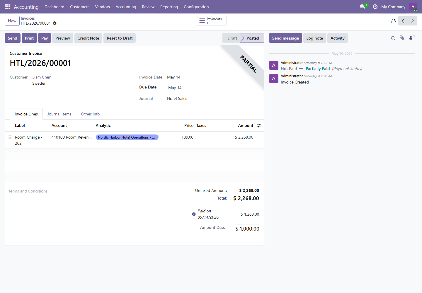 Customer invoice form screenshot