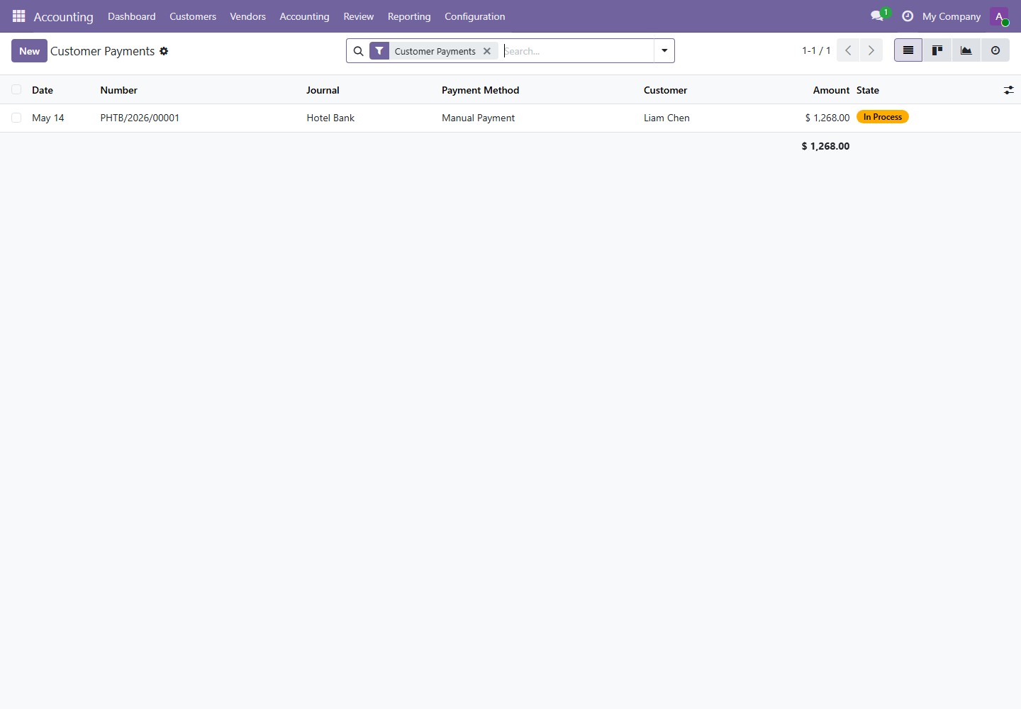 Customer payments screenshot