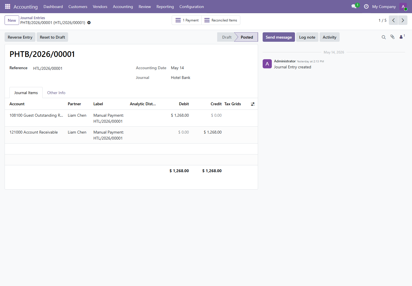 Journal entry form screenshot