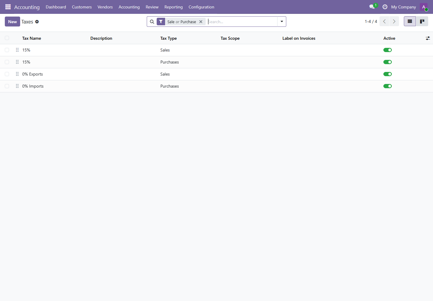 Taxes screenshot