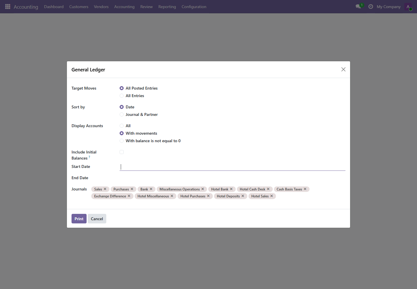 General Ledger wizard screenshot