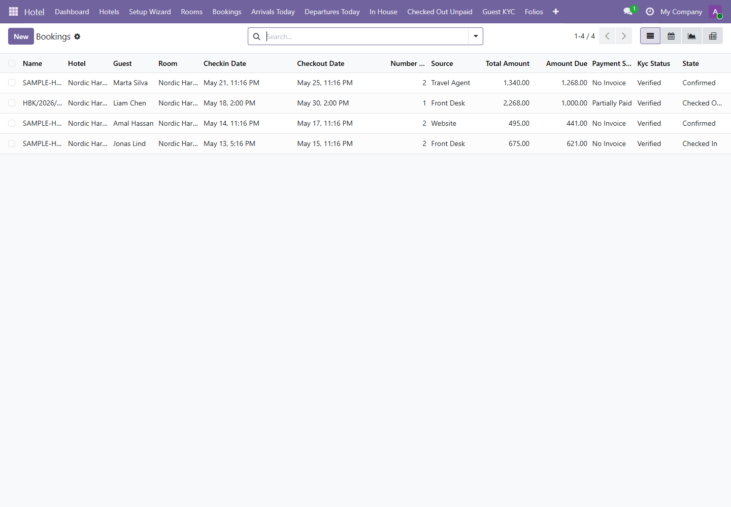 Bookings list screenshot