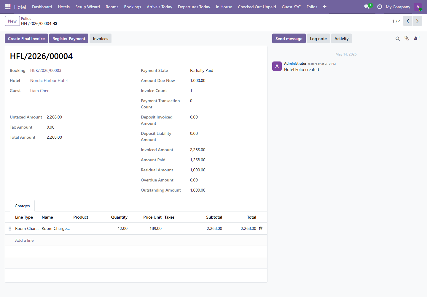 Folio payment screenshot
