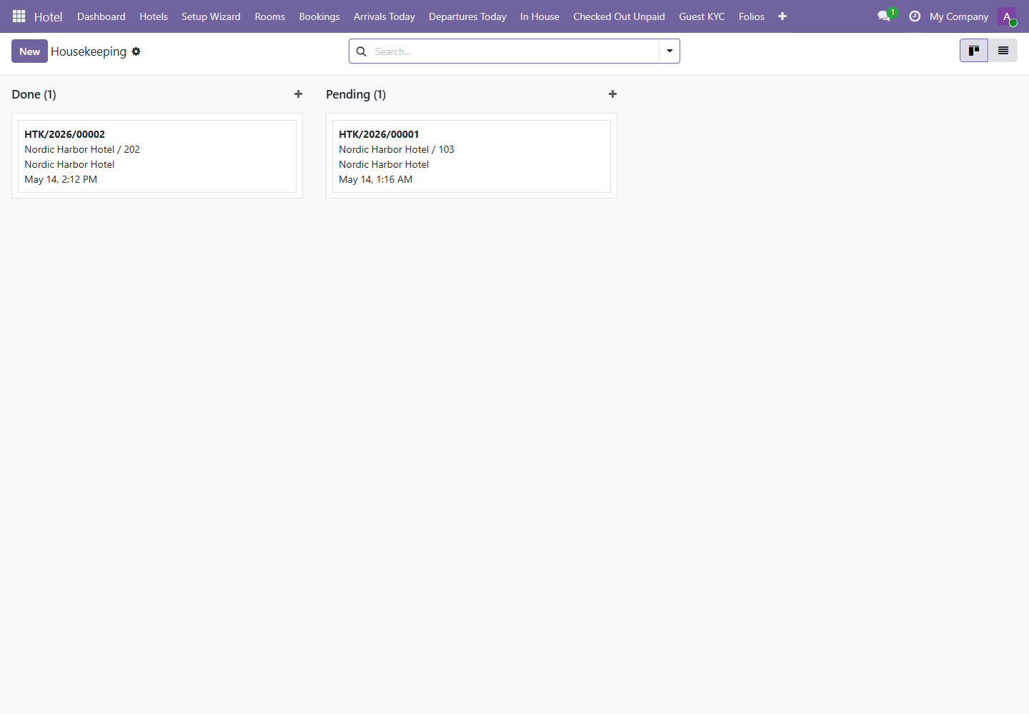 Housekeeping board screenshot